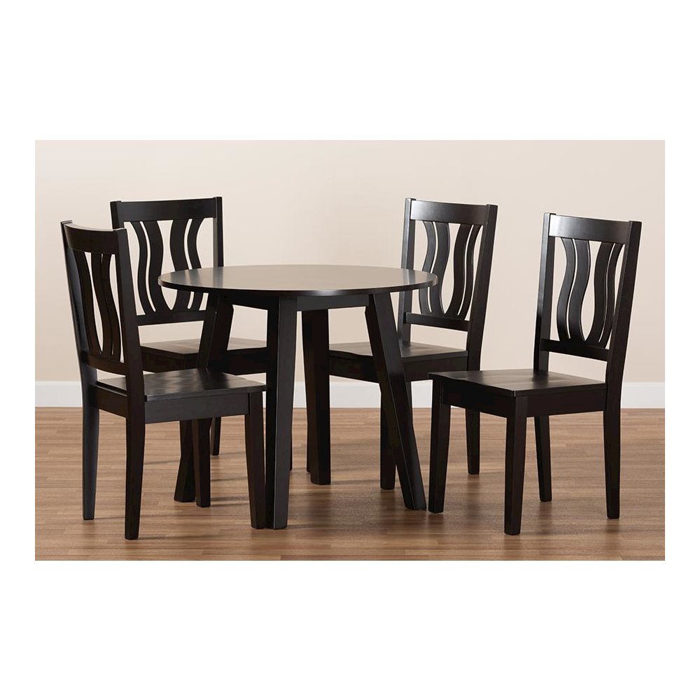 Transitional Dark Brown Finished Wood 5-Piece Dining Set