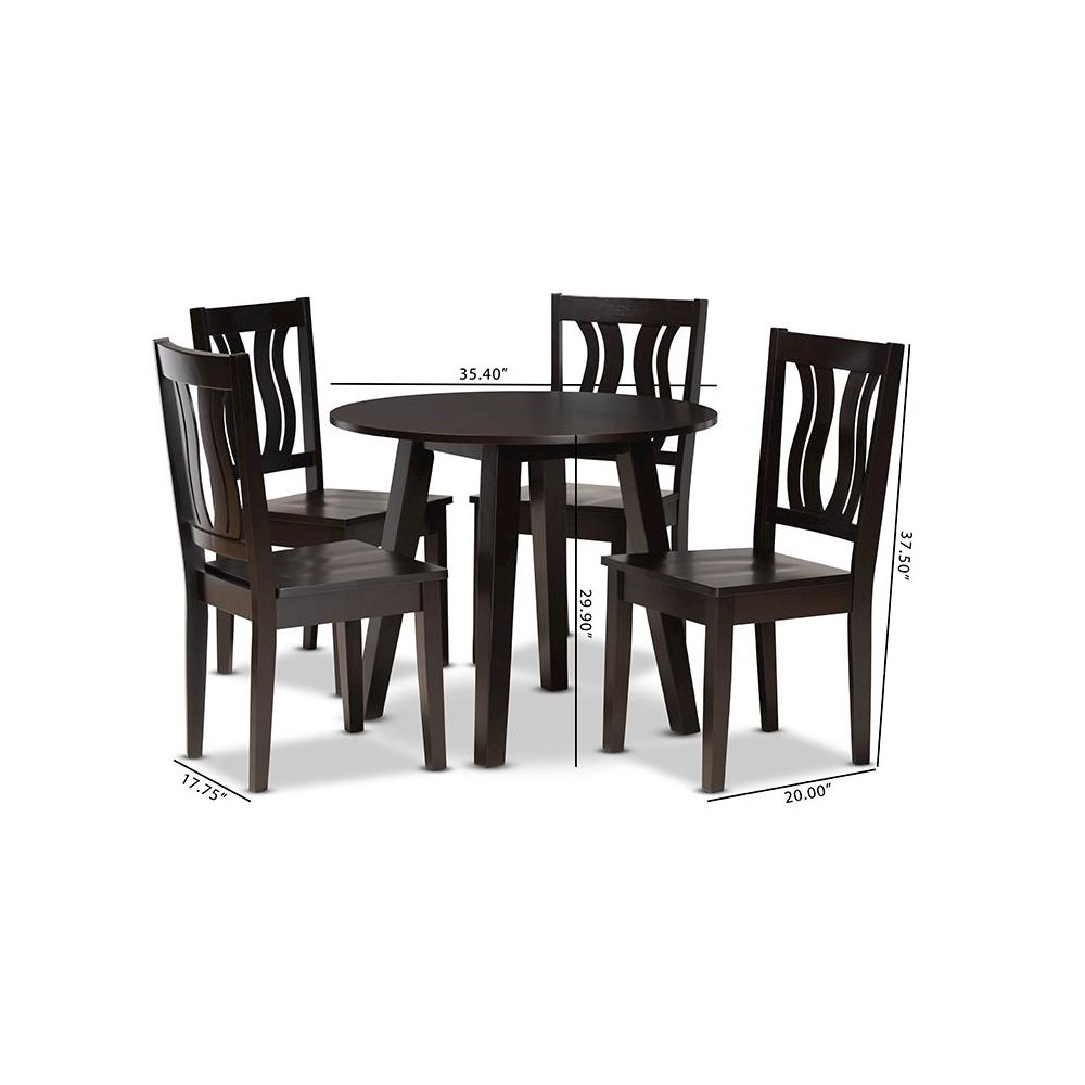 Transitional Dark Brown Finished Wood 5-Piece Dining Set
