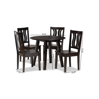 Transitional Dark Brown Finished Wood 5-Piece Dining Set