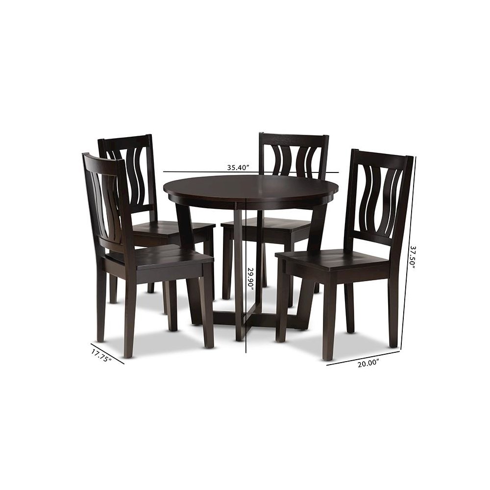 Transitional Dark Brown Finished Wood 5-Piece Dining Set