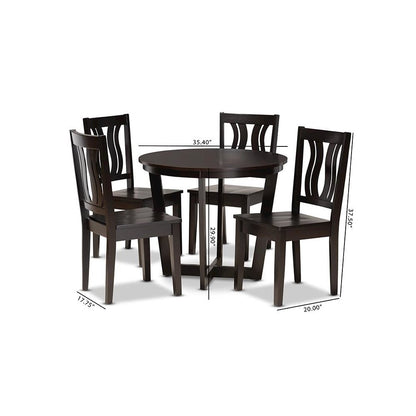Transitional Dark Brown Finished Wood 5-Piece Dining Set