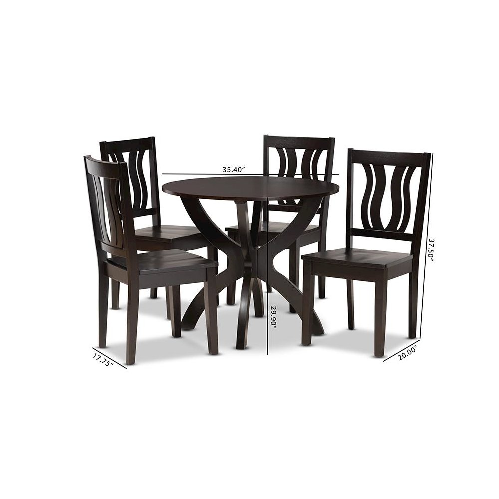 Transitional Dark Brown Finished Wood 5-Piece Dining Set