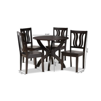 Transitional Dark Brown Finished Wood 5-Piece Dining Set