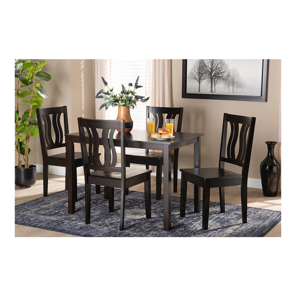Transitional Dark Brown Finished Wood 5-Piece Dining Set