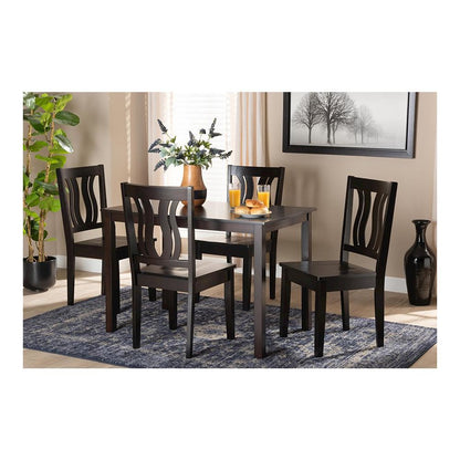 Transitional Dark Brown Finished Wood 5-Piece Dining Set