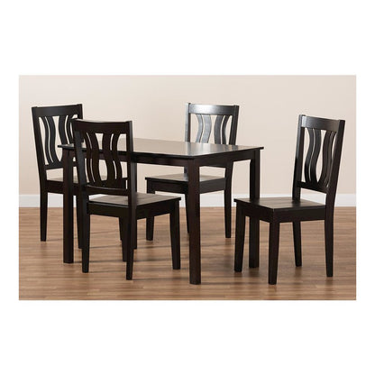 Transitional Dark Brown Finished Wood 5-Piece Dining Set