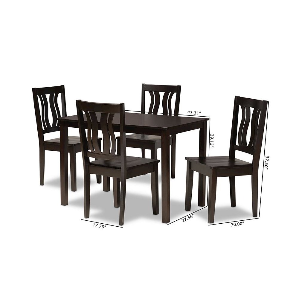 Transitional Dark Brown Finished Wood 5-Piece Dining Set