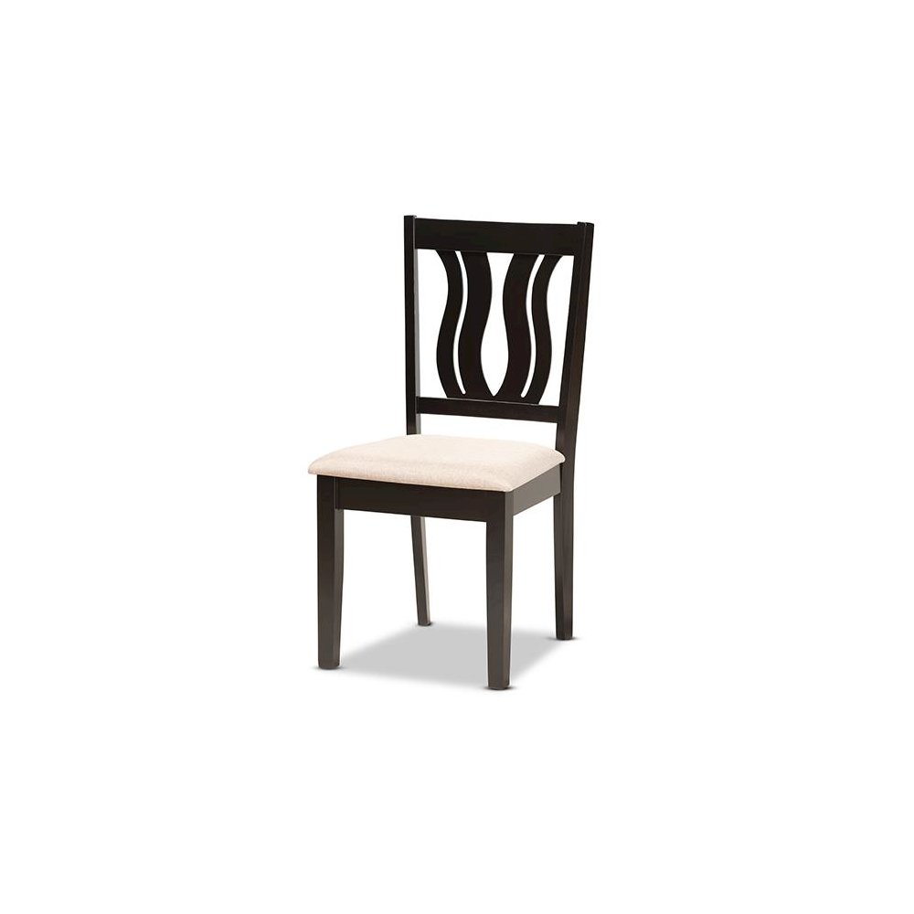 Sand Fabric Upholstered and Dark Brown Finished Wood 7-Piece Dining Set