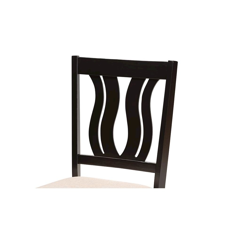 Sand Fabric Upholstered and Dark Brown Finished Wood 7-Piece Dining Set