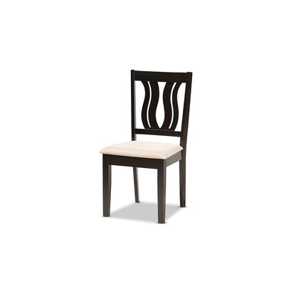 Sand Fabric Upholstered and Dark Brown Finished Wood 5-Piece Dining Set