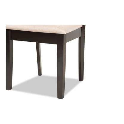 Sand Fabric Upholstered and Dark Brown Finished Wood 5-Piece Dining Set