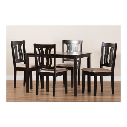 Sand Fabric Upholstered and Dark Brown Finished Wood 5-Piece Dining Set