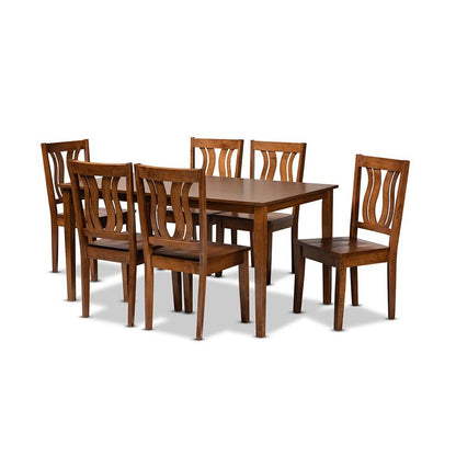 Transitional Walnut Brown Finished Wood 7-Piece Dining Set