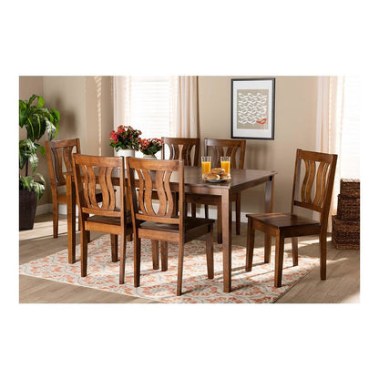 Transitional Walnut Brown Finished Wood 7-Piece Dining Set