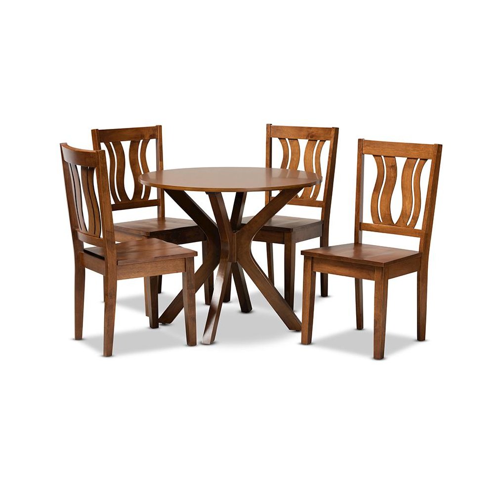Transitional Walnut Brown Finished Wood 5-Piece Dining Set