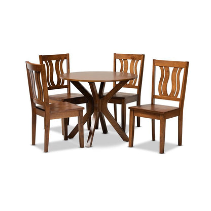 Transitional Walnut Brown Finished Wood 5-Piece Dining Set
