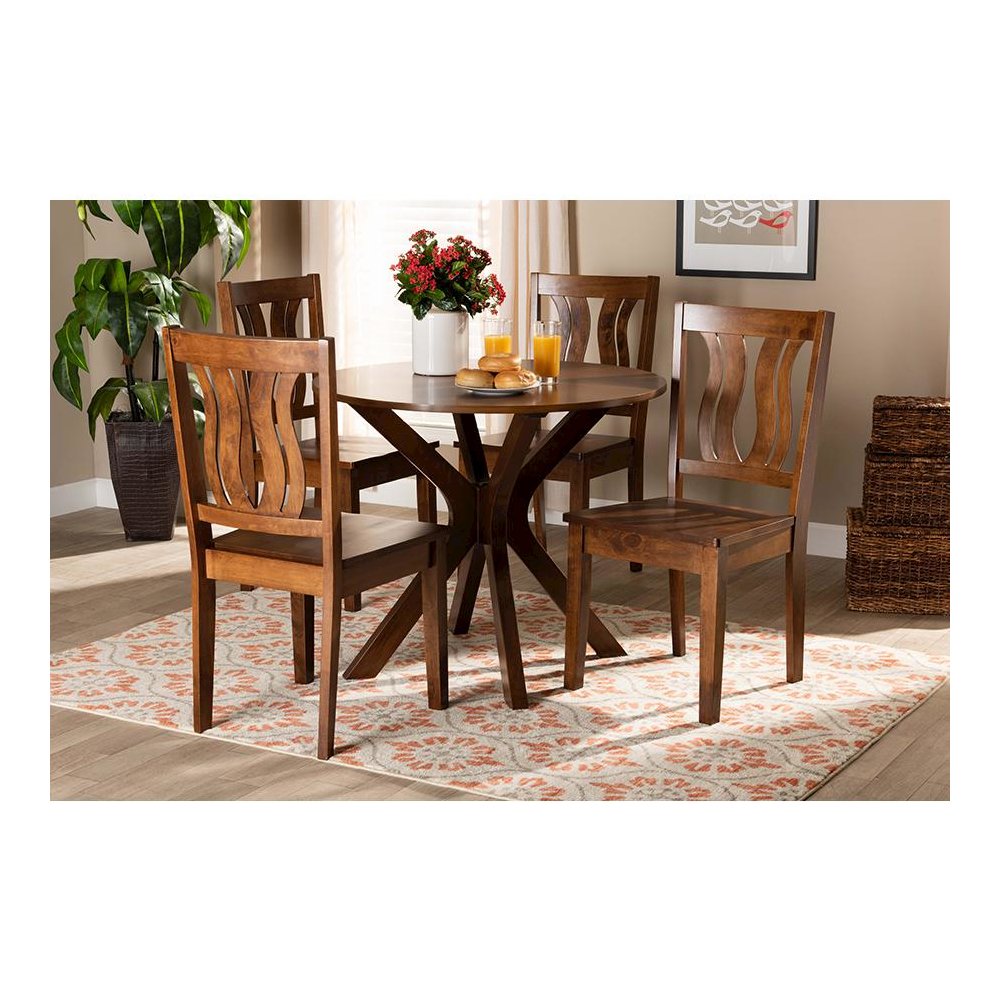 Transitional Walnut Brown Finished Wood 5-Piece Dining Set