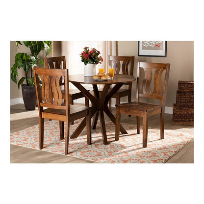 Transitional Walnut Brown Finished Wood 5-Piece Dining Set