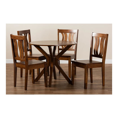 Transitional Walnut Brown Finished Wood 5-Piece Dining Set