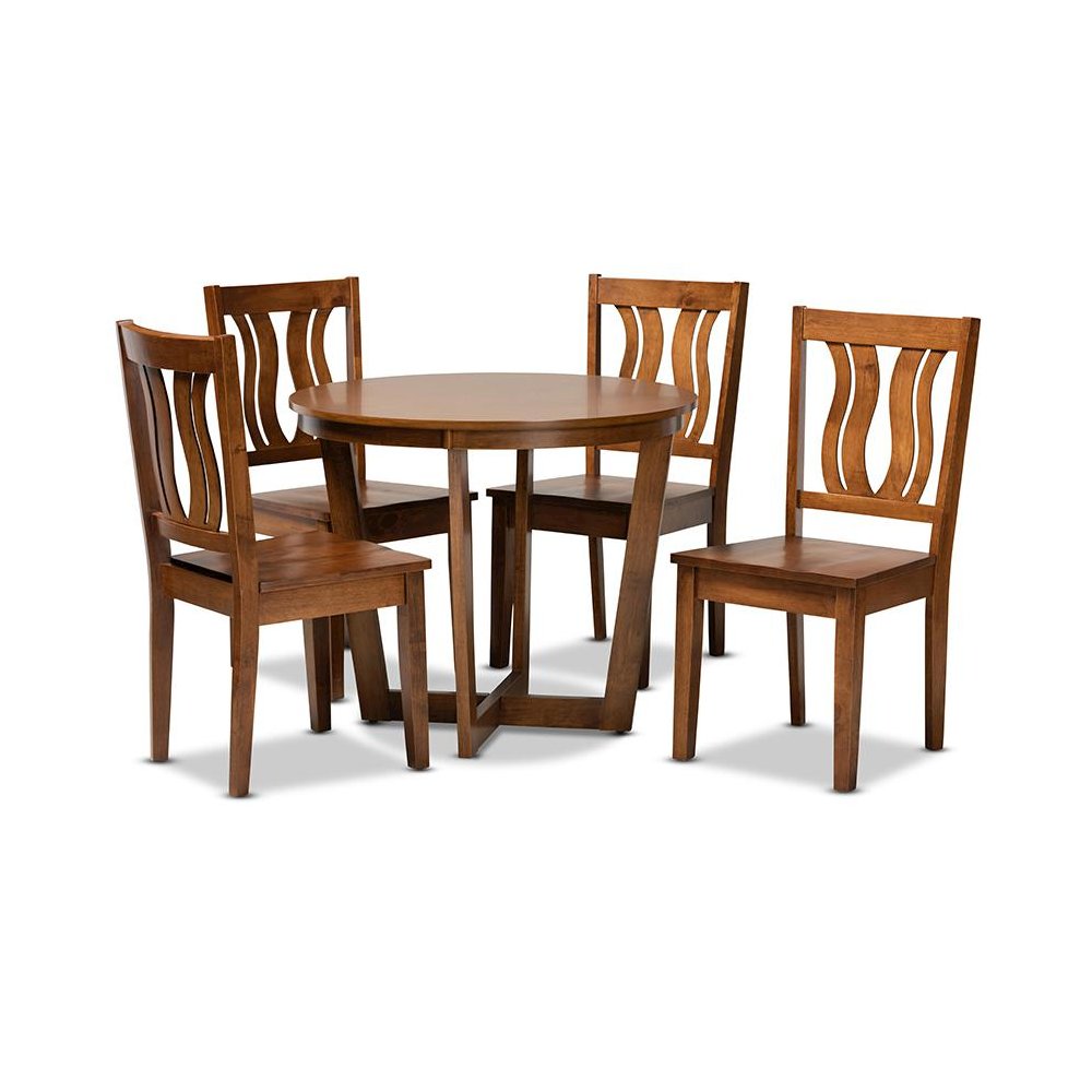 Transitional Walnut Brown Finished Wood 5-Piece Dining Set
