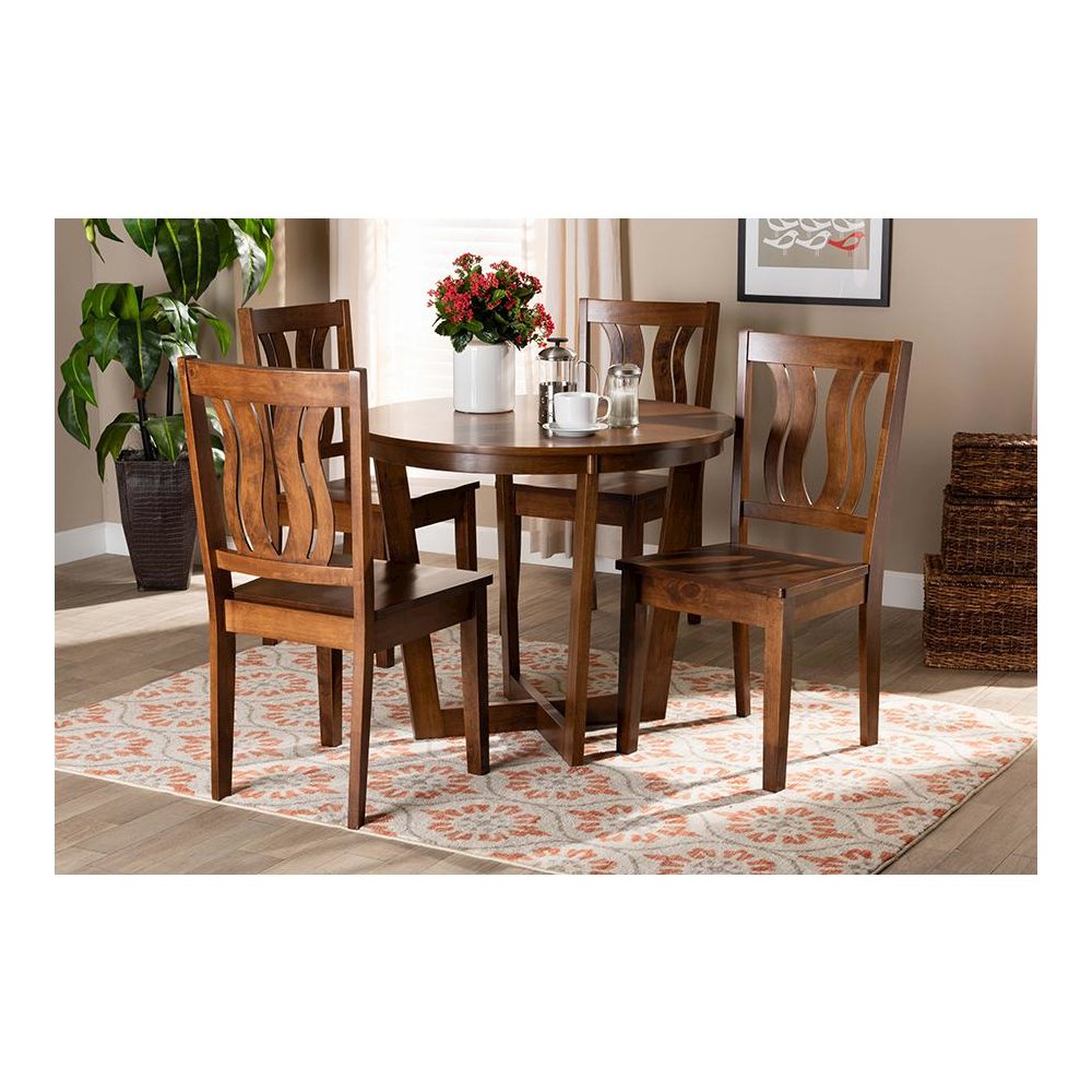 Transitional Walnut Brown Finished Wood 5-Piece Dining Set