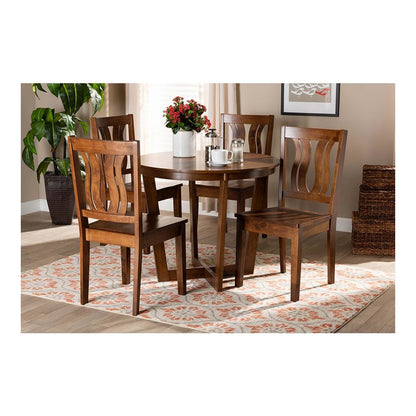 Transitional Walnut Brown Finished Wood 5-Piece Dining Set