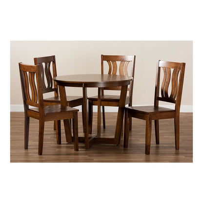 Transitional Walnut Brown Finished Wood 5-Piece Dining Set
