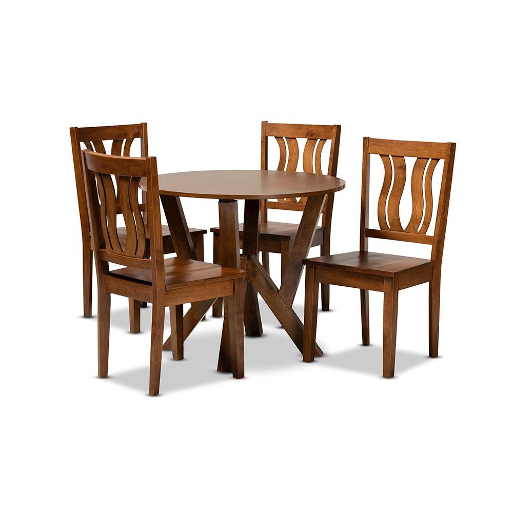 Transitional Walnut Brown Finished Wood 5-Piece Dining Set