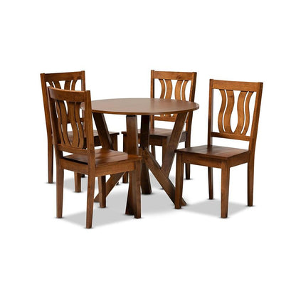 Transitional Walnut Brown Finished Wood 5-Piece Dining Set