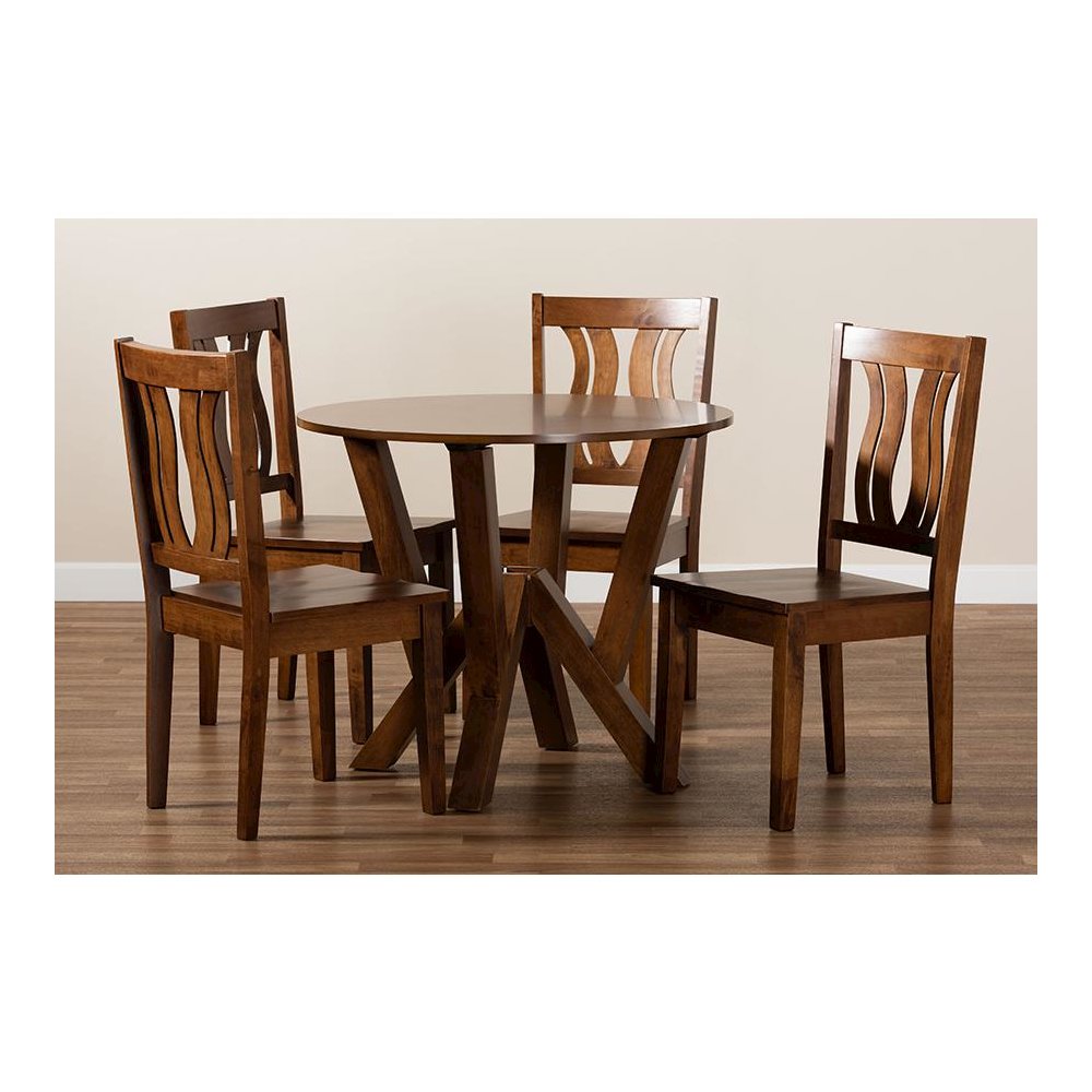 Transitional Walnut Brown Finished Wood 5-Piece Dining Set