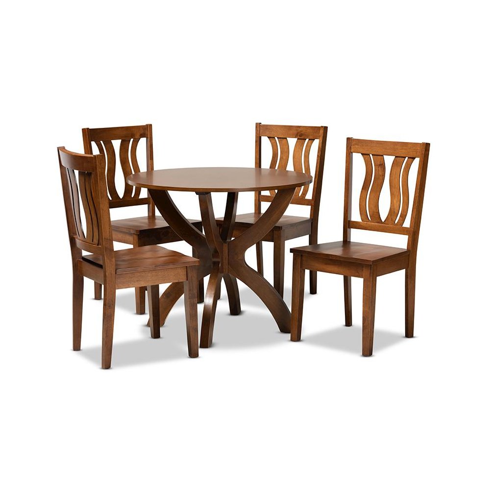 Transitional Walnut Brown Finished Wood 5-Piece Dining Set