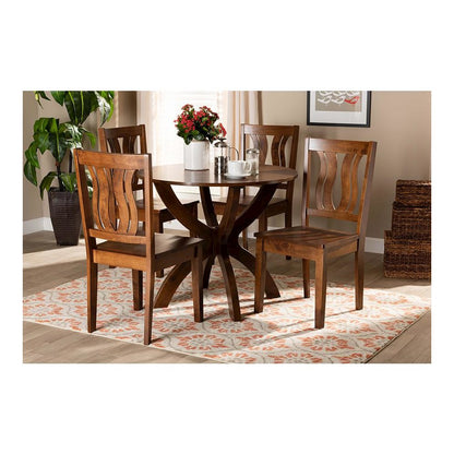 Transitional Walnut Brown Finished Wood 5-Piece Dining Set