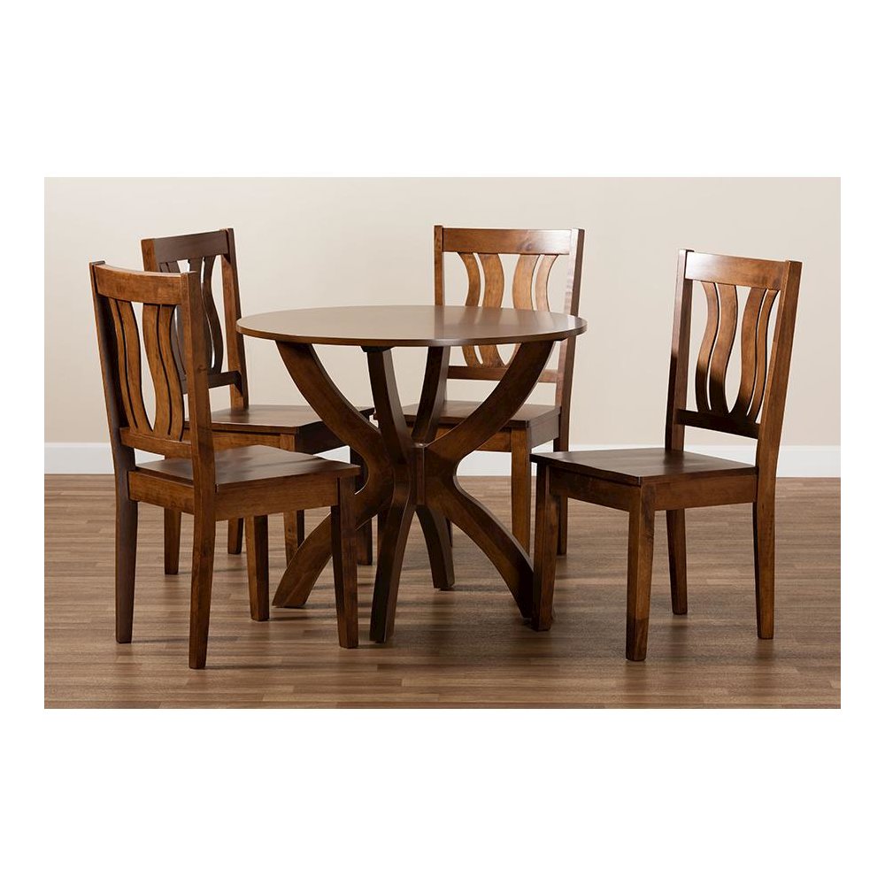 Transitional Walnut Brown Finished Wood 5-Piece Dining Set