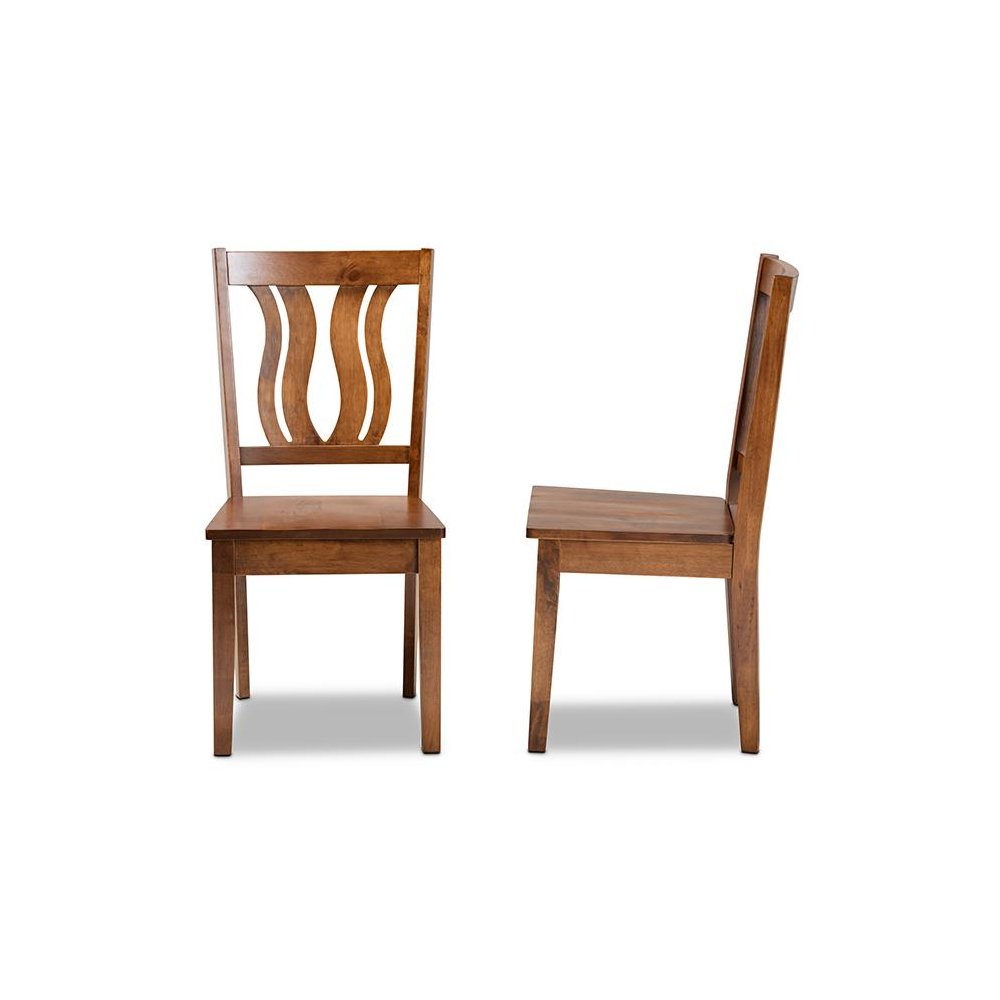 Transitional Walnut Brown Finished Wood 2-Piece Dining Chair Set