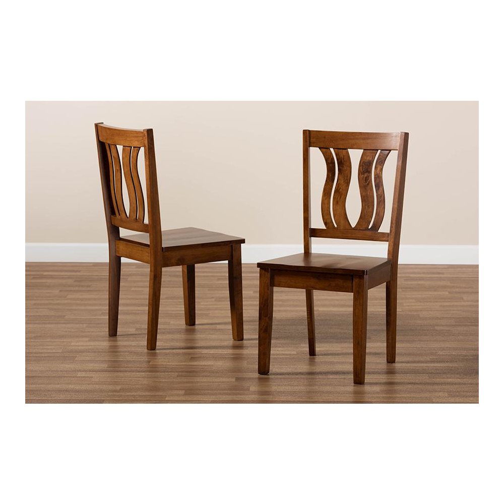 Transitional Walnut Brown Finished Wood 2-Piece Dining Chair Set