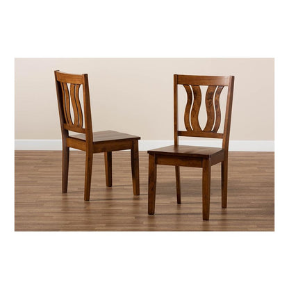 Transitional Walnut Brown Finished Wood 2-Piece Dining Chair Set