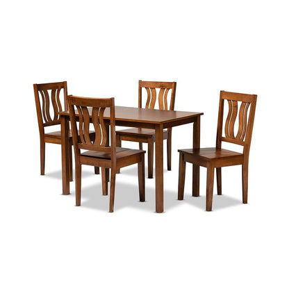 Transitional Walnut Brown Finished Wood 5-Piece Dining Set