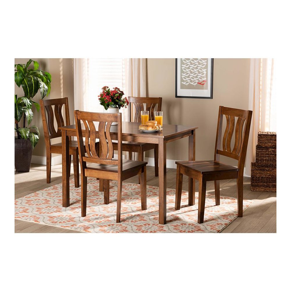 Transitional Walnut Brown Finished Wood 5-Piece Dining Set