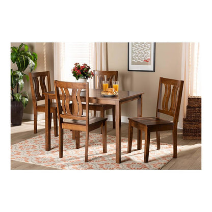 Transitional Walnut Brown Finished Wood 5-Piece Dining Set