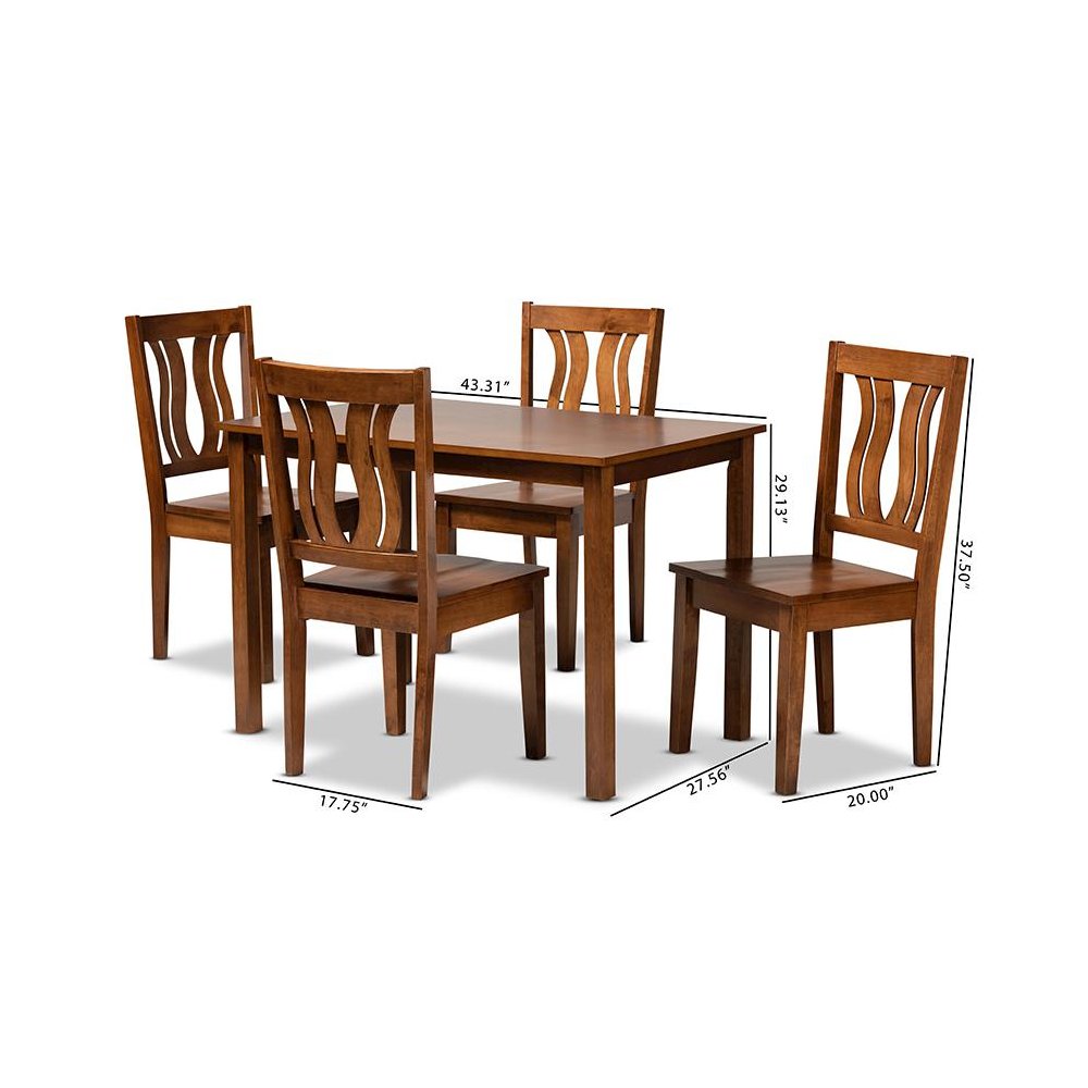 Transitional Walnut Brown Finished Wood 5-Piece Dining Set