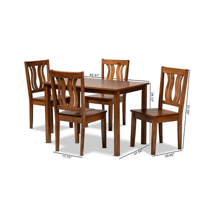 Transitional Walnut Brown Finished Wood 5-Piece Dining Set