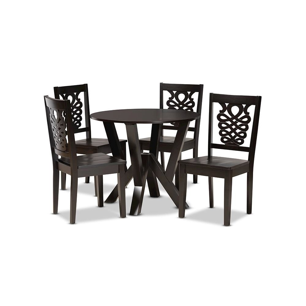 Transitional Dark Brown Finished Wood 5-Piece Dining Set