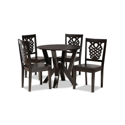 Transitional Dark Brown Finished Wood 5-Piece Dining Set