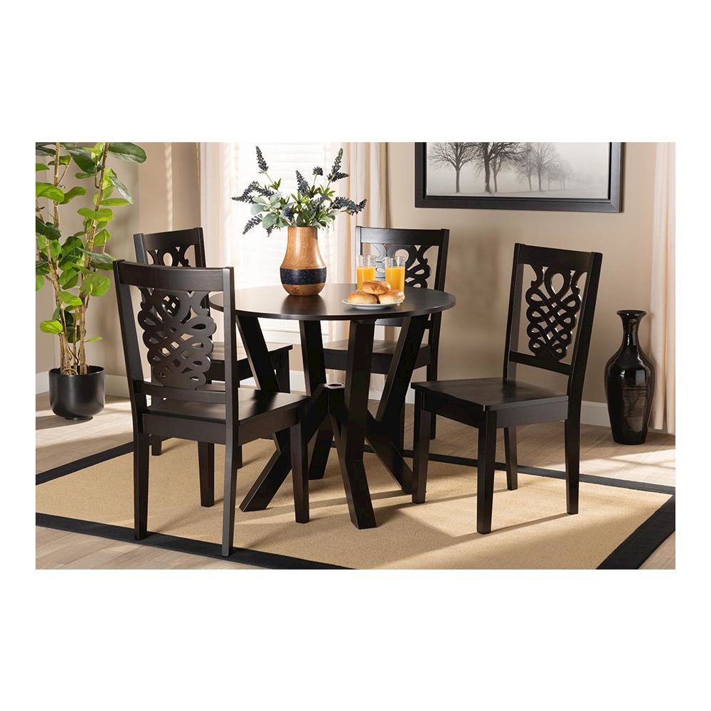 Transitional Dark Brown Finished Wood 5-Piece Dining Set