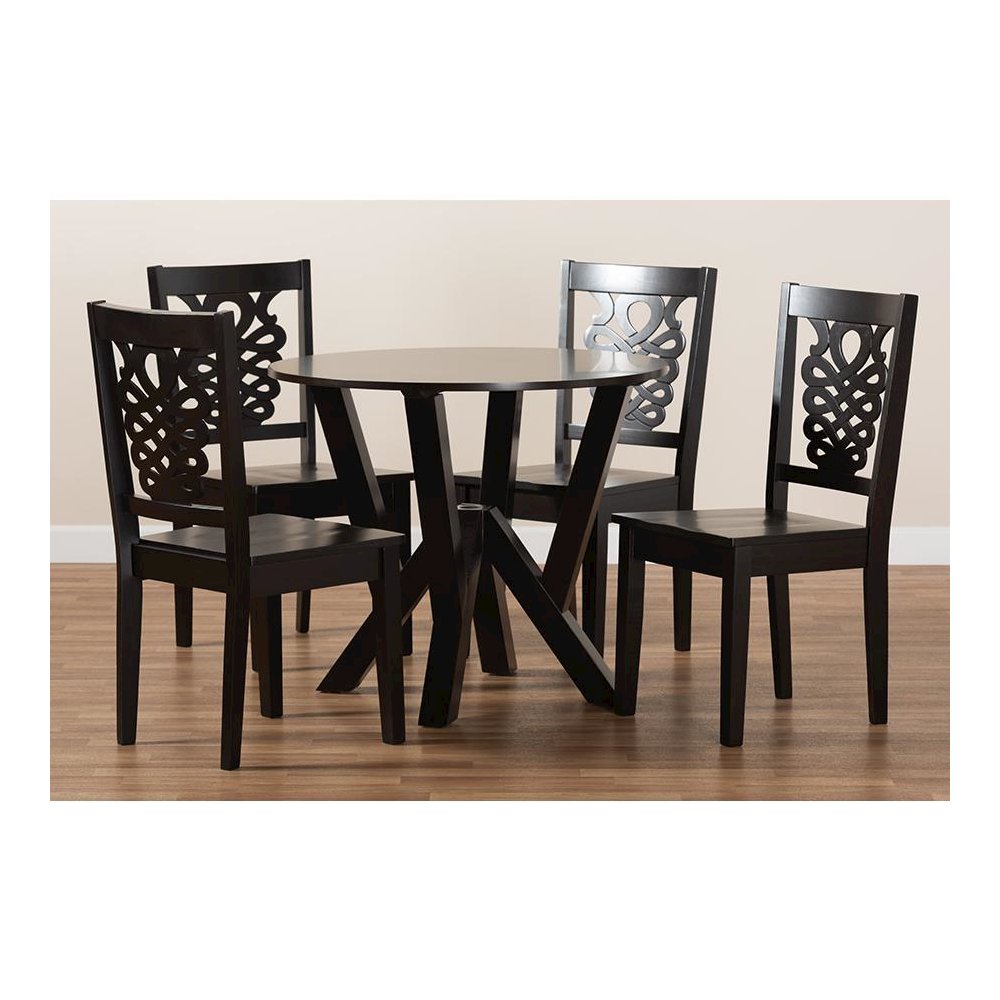 Transitional Dark Brown Finished Wood 5-Piece Dining Set