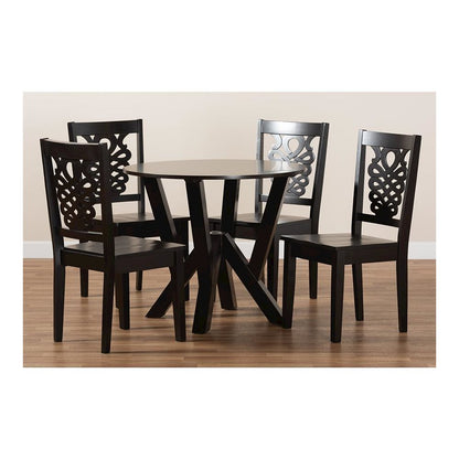 Transitional Dark Brown Finished Wood 5-Piece Dining Set