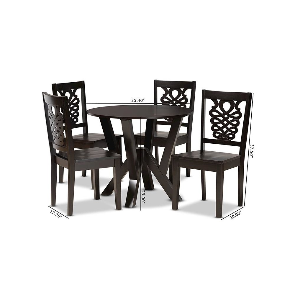 Transitional Dark Brown Finished Wood 5-Piece Dining Set