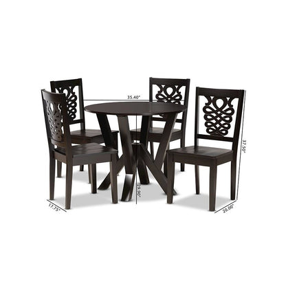 Transitional Dark Brown Finished Wood 5-Piece Dining Set