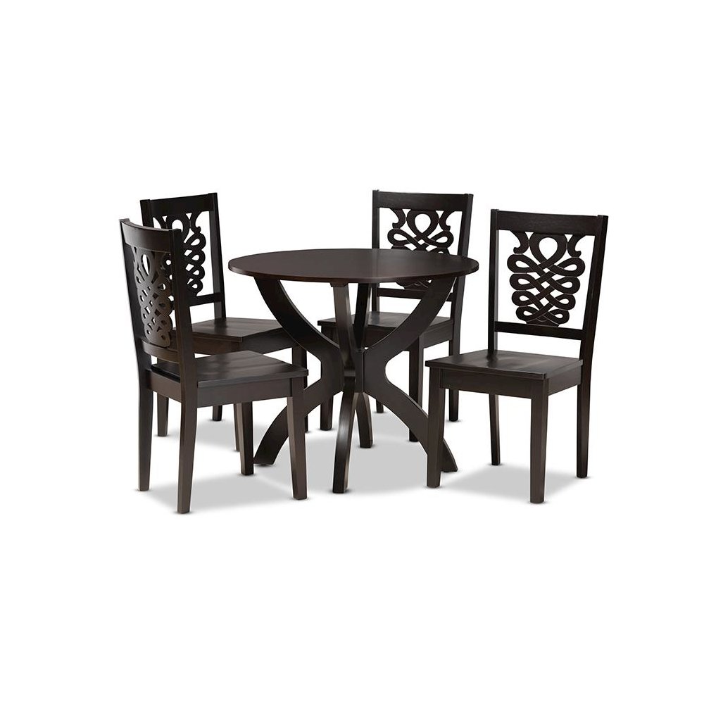 Transitional Dark Brown Finished Wood 5-Piece Dining Set