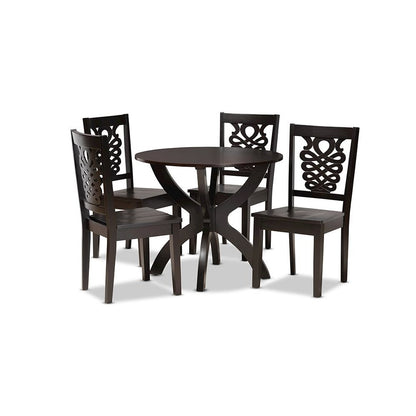 Transitional Dark Brown Finished Wood 5-Piece Dining Set